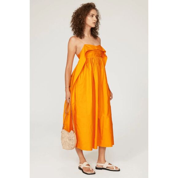 Cecilie Bahnsen Susa Organic Cotton Midi Dress in Tangerine US 8 $1095 - Picture 2 of 12